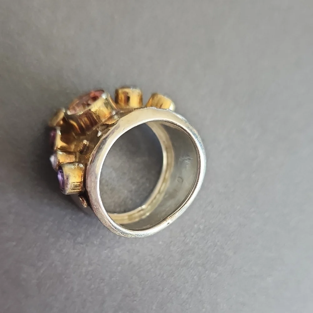 Artisan Silver and Gold Ring with Gemstones - Picture 4 of 4